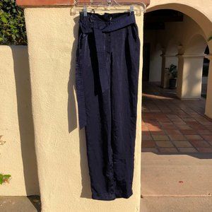 Brand New satin belted cigarette navy pants
